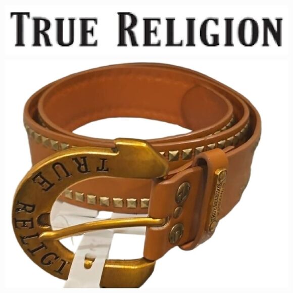 True Religion Logo Horseshoe Studded Belt - Picture 1 of 5
